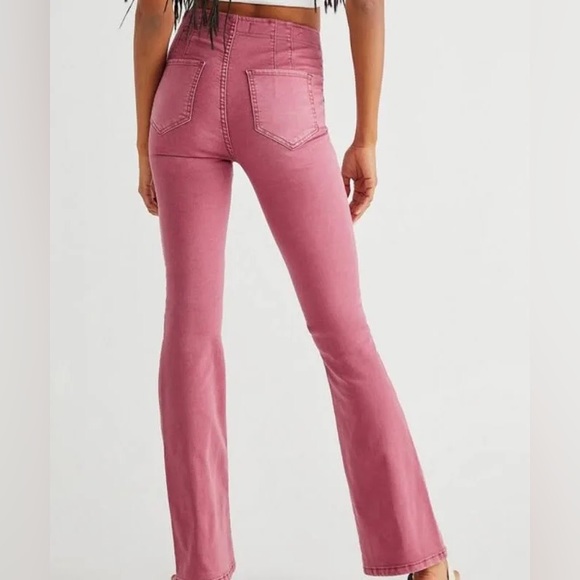 Free People We the Free Juliet Flare Jeans Size 26 Side Zip Pink Stretch Denim - Picture 4 of 15